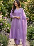 TRENDING SLUB COTTON EMBROIDERY WORK TOP BOTTOM WITH DUPATTA LAVENDER