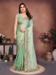 TRENDING SOFT SILK EMBROIDERY WITH CUTWORK BORDER SAREE WITH UNSTITCHED BLOUSE GREEN
