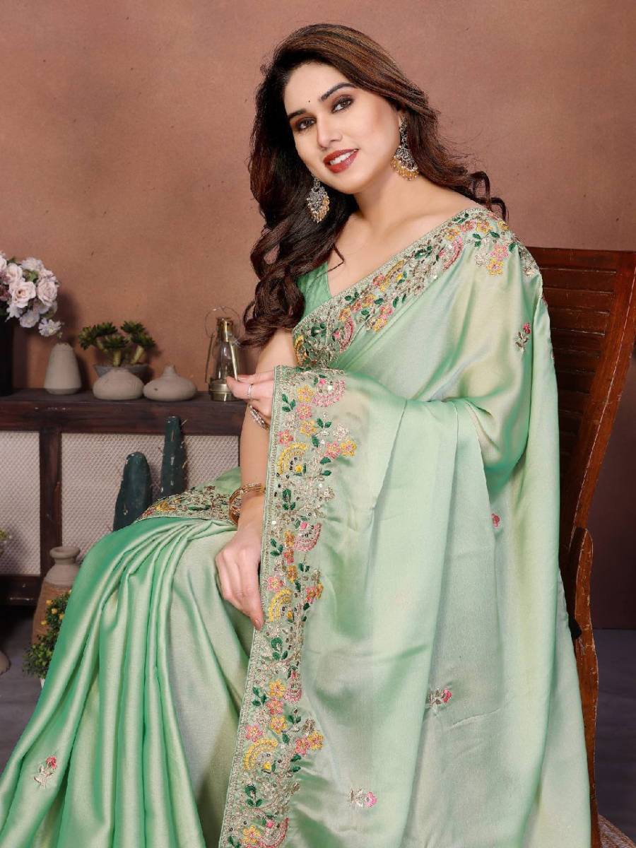 1TRENDING SOFT SILK EMBROIDERY WITH CUTWORK BORDER SAREE WITH UNSTITCHED BLOUSE WEDDING WEAR WHOLESALE PRICE ETHNIC GARMENT (13)