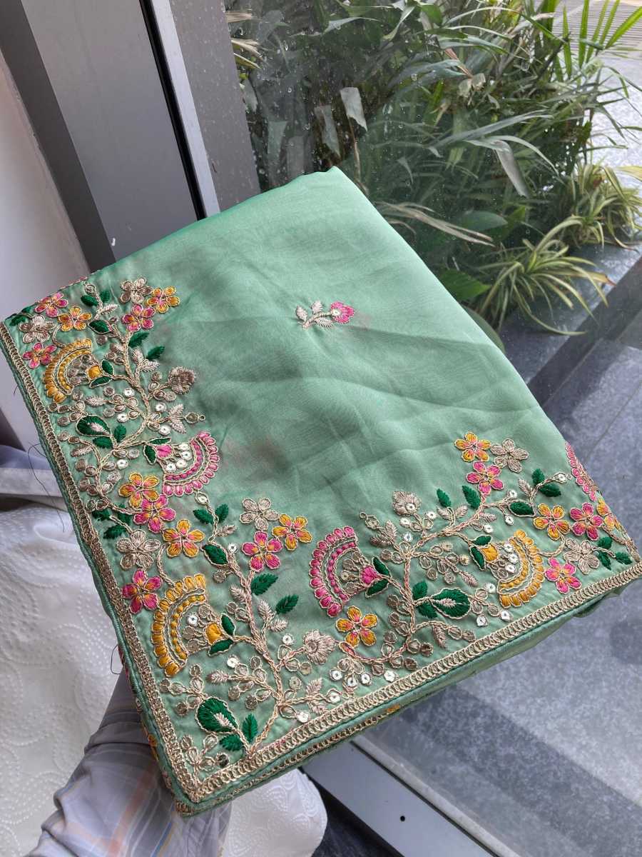 1TRENDING SOFT SILK EMBROIDERY WITH CUTWORK BORDER SAREE WITH UNSTITCHED BLOUSE WEDDING WEAR WHOLESALE PRICE ETHNIC GARMENT (14)
