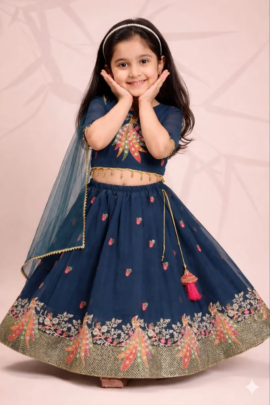 20FANCY GEORGETTE EMBROIDERY & CODING WORK KID'S LEHENGA CHOLI WITH DUPATTA FESTIVE WEAR WHOLESALE PRICE ETHNIC GARMENT (4)
