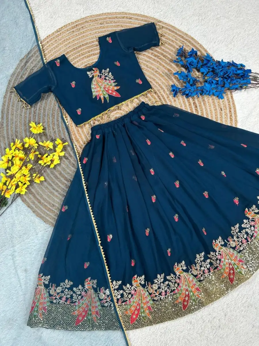 20FANCY GEORGETTE EMBROIDERY & CODING WORK KID'S LEHENGA CHOLI WITH DUPATTA FESTIVE WEAR WHOLESALE PRICE ETHNIC GARMENT (6)