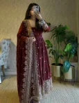 DESIGNER FENDY SATIN SILK EMBROIDERY CODING AND SEQUENCE WORK GOWN BOTTOM WITH DUPATTA MAROON