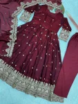 22DESIGNER FENDY SATIN SILK EMBROIDERY CODING AND SEQUENCE WORK GOWN BOTTOM WITH DUPATTA FESTIVE WEAR WHOLESALE PRICE ETHNIC GARMENT (3)