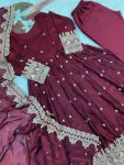 22DESIGNER FENDY SATIN SILK EMBROIDERY CODING AND SEQUENCE WORK GOWN BOTTOM WITH DUPATTA FESTIVE WEAR WHOLESALE PRICE ETHNIC GARMENT (3)