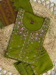 DESIGNER MANGO SILK MULTI EMBROIDERY WITH SEQUENCE & HAND WORK TOP BOTTOM WITH DUPATTA PARROT GREEN