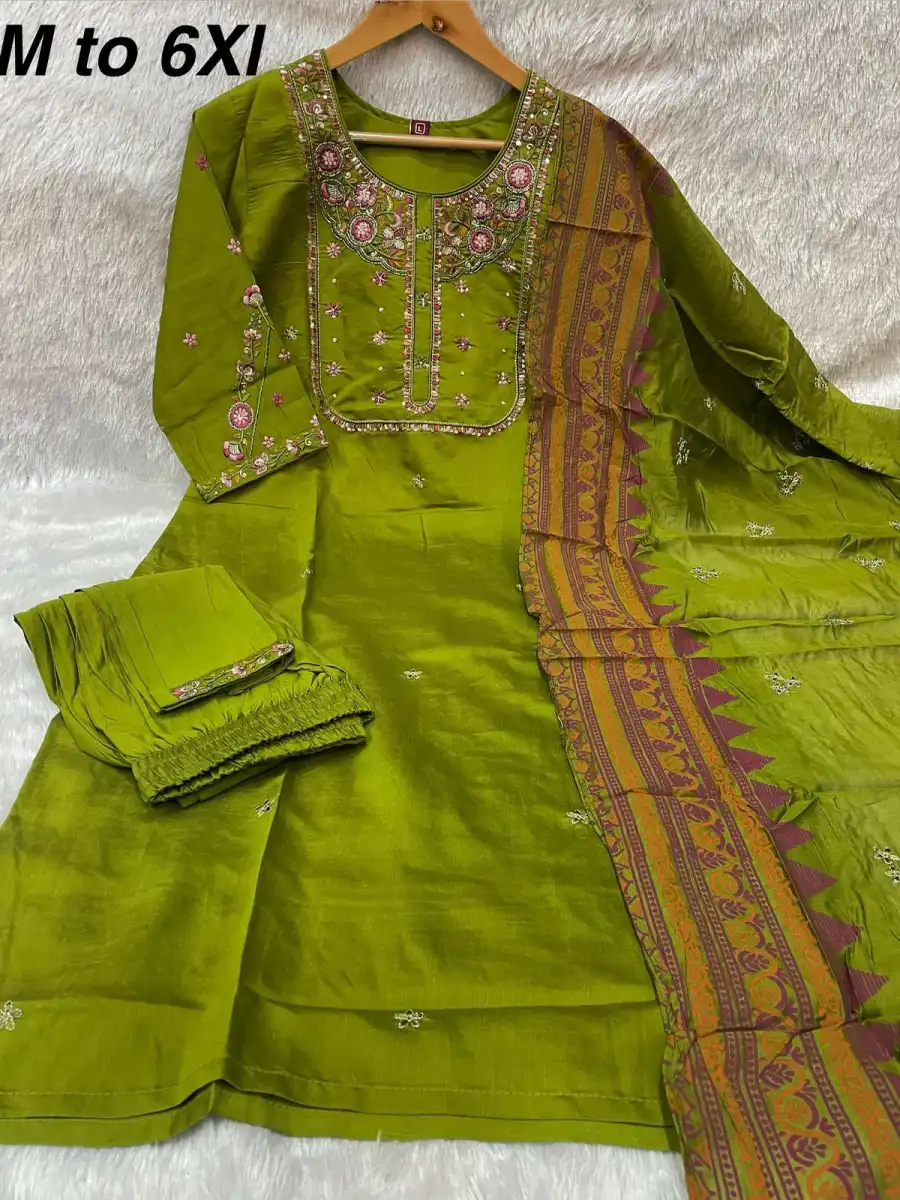 24DESIGNER MANGO SILK MULTI EMBROIDERY WITH SEQUENCE & HAND WORK TOP BOTTOM WITH DUPATTA FESTIVE WEAR WHOLESALE PRICE ETHNIC GARMENT (3)
