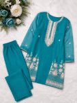 2DESIGNER CHINON EMBROIDERY BEADS WORK KURTI KOTI WITH BOTTOM SET PARTY WEAR WHOLESALE PRICE ETHNIC GARMENT (4)