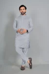 DESIGNER COTTON SILK EMBROIDERY  WORK MEN'S KURTA GREY