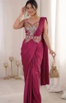 2DESIGNER CREPE EMBROIDERY WORK READY TO WEAR SAREE WITH STITCHED BLOUSE PARTY WEAR WHOLESALE PRICE ETHNIC GARMENT (12)