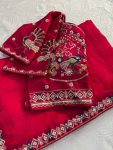2DESIGNER FENDY SATIN SILK 3BEADS, SEQUNCE & CUTDANA EMBROIDERY WORK LACE BORDER WORK SAREE WITH STITCHED BLOUSE WEDDING WEAR WHOLESALE PRICE ETHNIC GARMENT (28)