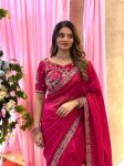 2DESIGNER FENDY SATIN SILK 3BEADS, SEQUNCE & CUTDANA EMBROIDERY WORK LACE BORDER WORK SAREE WITH STITCHED BLOUSE WEDDING WEAR WHOLESALE PRICE ETHNIC GARMENT (28)