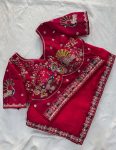 2DESIGNER FENDY SATIN SILK 3BEADS, SEQUNCE & CUTDANA EMBROIDERY WORK LACE BORDER WORK SAREE WITH STITCHED BLOUSE WEDDING WEAR WHOLESALE PRICE ETHNIC GARMENT (28)