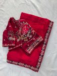 2DESIGNER FENDY SATIN SILK 3BEADS, SEQUNCE & CUTDANA EMBROIDERY WORK LACE BORDER WORK SAREE WITH STITCHED BLOUSE WEDDING WEAR WHOLESALE PRICE ETHNIC GARMENT (28)