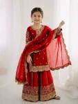 2DESIGNER FENDY SILK EMBROIDERY CODING AND SEQUENCE WORK MOTHER DAUGHTER SET FESTIVE WEAR WHOLESALE PRICE ETHNIC GARMENT (4)