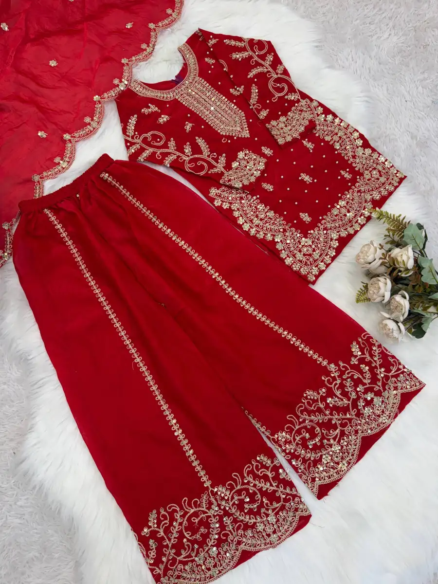 2DESIGNER FENDY SILK EMBROIDERY CODING AND SEQUENCE WORK MOTHER DAUGHTER SET FESTIVE WEAR WHOLESALE PRICE ETHNIC GARMENT (7)