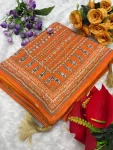 2DESIGNER GEORGETTE CUTDANA AND REAL MIRROR WORK SAREE WITH UNSTITCHED BLOUSE FESTIVE WEAR WHOLESALE PRICE ETHNIC GARMENT (36)