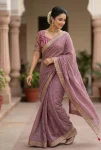 DESIGNER RANGOLI SILK SEQUENCE AND ZARI EMBROIDERY WITH MULTI ARC BORDER WORK SAREE WITH STITCHED BLOUSE LAVENDER
