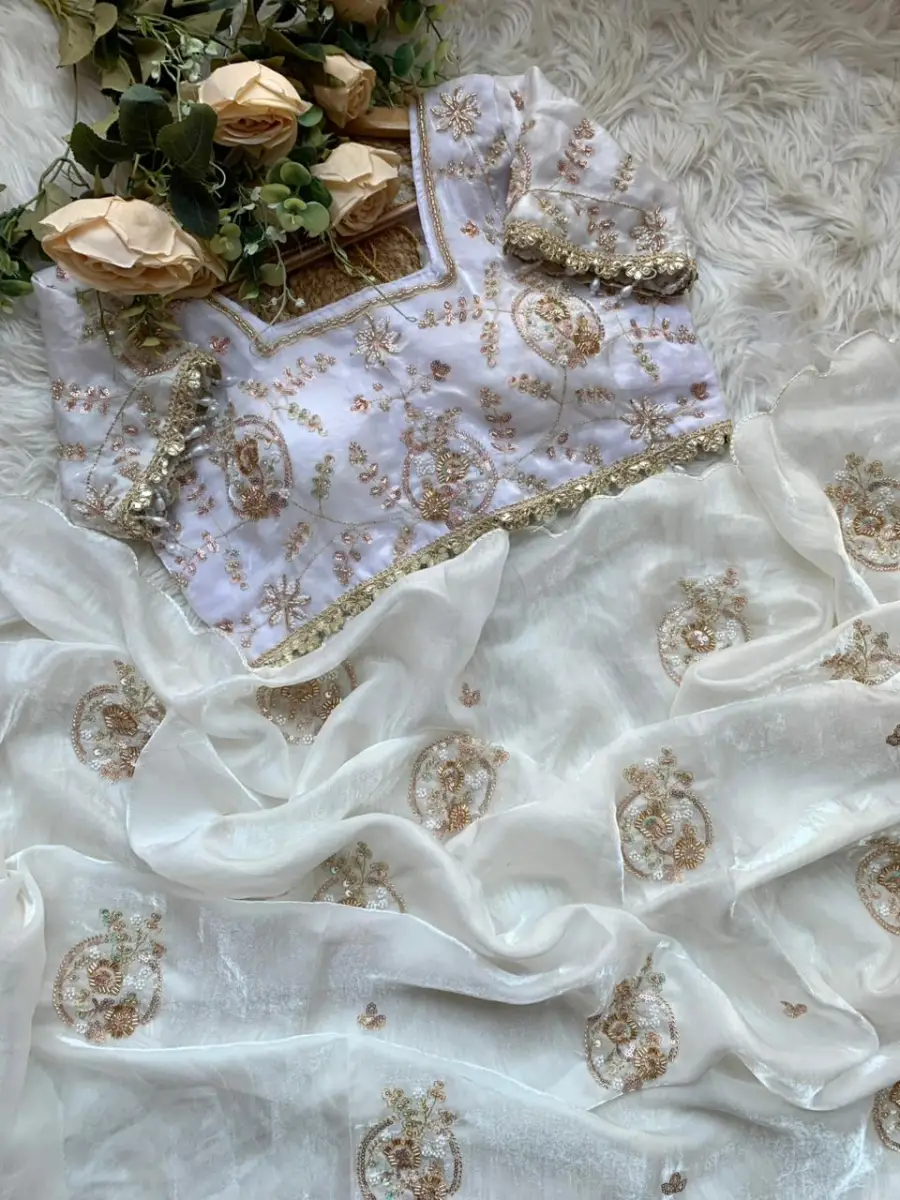2DESIGNER SPACE SILK EMBROIDERY BEADS WORK HEAVY BUTTA WITH TONE ARC WORK SAREE WITH STITCHED BLOUSE WEDDING WEAR WHOLESALE PRICE ETHNIC GARMENT (10)