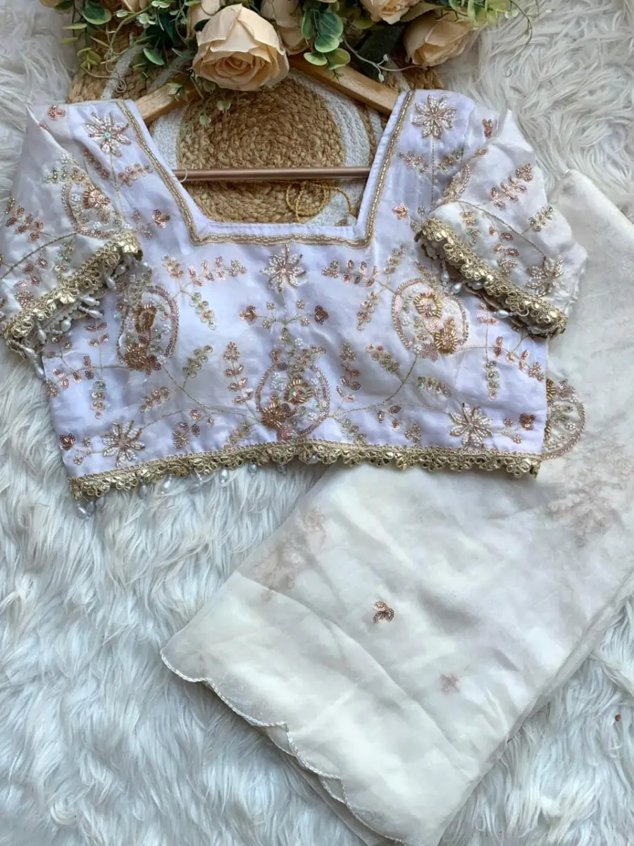2DESIGNER SPACE SILK EMBROIDERY BEADS WORK HEAVY BUTTA WITH TONE ARC WORK SAREE WITH STITCHED BLOUSE WEDDING WEAR WHOLESALE PRICE ETHNIC GARMENT (9)