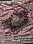 2DESIGNER SPACE SILK EMBROIDERY THREAD WORK BORDER SAREE WITH STITCHED BLOUSE WEDDING WEAR WHOLESALE PRICE ETHNIC GARMENT (7)