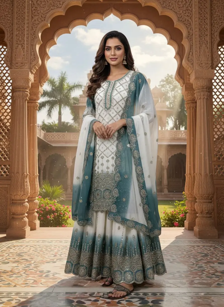 2DESIGNER STAR GEORGTTE EMBROIDERY 5 MM SEQUENCE WORK TOP PALAZZO WITH DUPATTA FESTIVE WEAR WHOLESALE PRICE ETHNIC GARMENT (31)