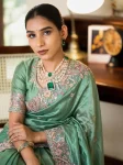 2DESIGNER TISSUE SILK EMBROIDERY WITH CUTWORK SAREE WITH UNSTITCHED BLOUSE WEDDING WEAR WHOLESALE PRICE ETHNIC GARMENT (25)