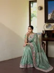 2DESIGNER TISSUE SILK EMBROIDERY WITH CUTWORK SAREE WITH UNSTITCHED BLOUSE WEDDING WEAR WHOLESALE PRICE ETHNIC GARMENT (25)
