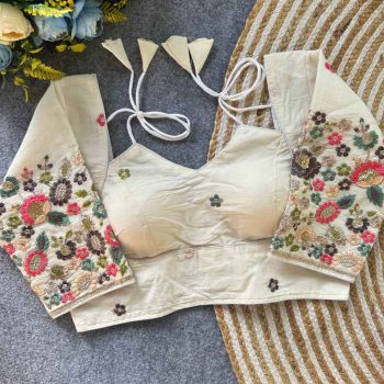 FANCY KHADI COTTON EMBROIDERED WORK STITCHED BLOUSE OFF WHITE