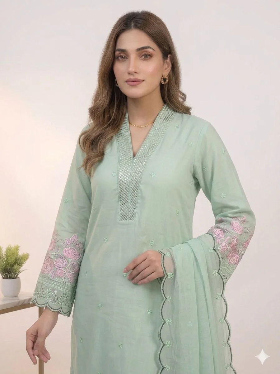 2FANCY MUL CHANDERI SEQUENCE EMBROIDERY WITH CUT WORK TOP PALAZZO WITH DUPATTA FESTIVE WEAR WHOLESALE PRICE ETHNIC GARMENT (23)