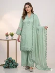 2FANCY MUL CHANDERI SEQUENCE EMBROIDERY WITH CUT WORK TOP PALAZZO WITH DUPATTA FESTIVE WEAR WHOLESALE PRICE ETHNIC GARMENT (26)