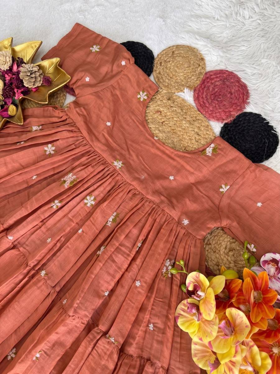 2FANCY MUL COTTON CHANDERI EMBROIDERY WORK ONE PIECE DRESS PARTY WEAR WHOLESALE PRICE ETHNIC GARMENT (13)