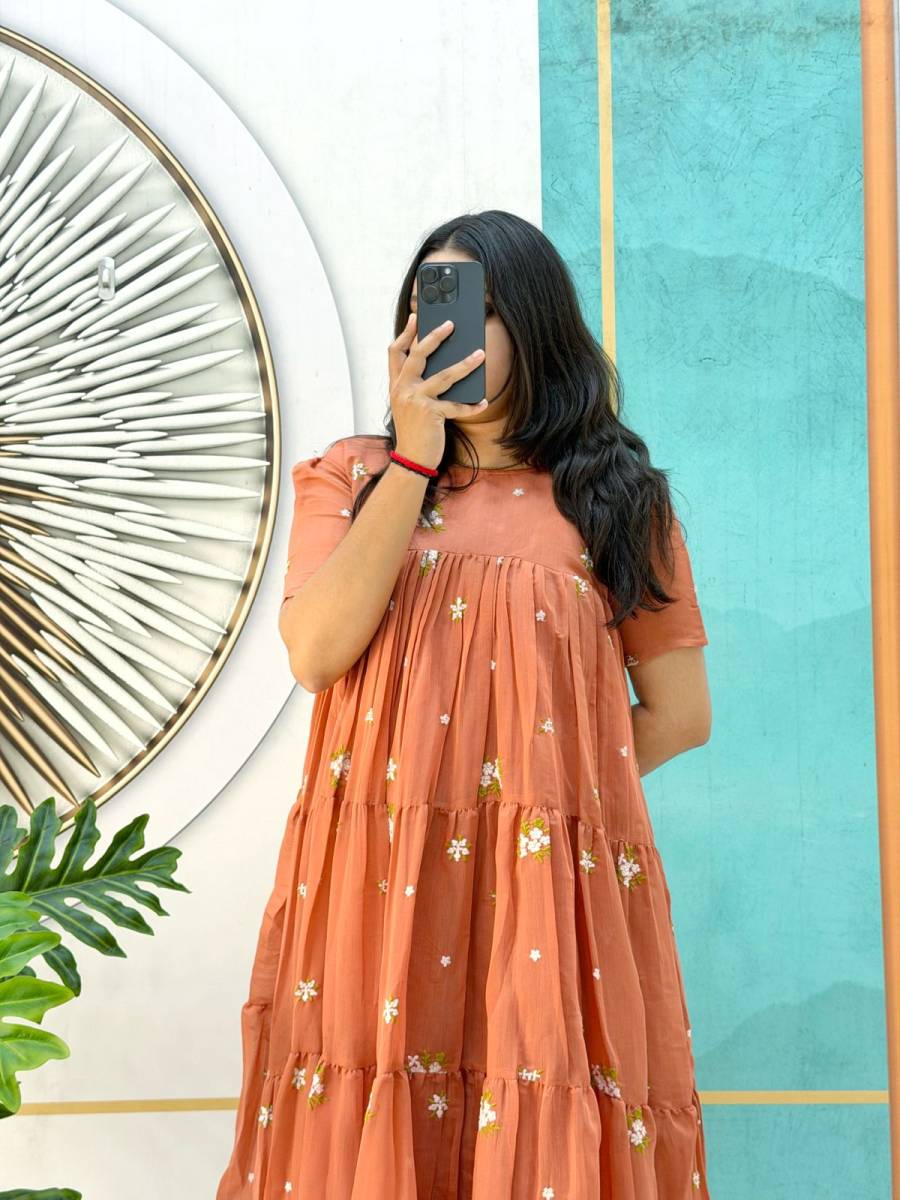 2FANCY MUL COTTON CHANDERI EMBROIDERY WORK ONE PIECE DRESS PARTY WEAR WHOLESALE PRICE ETHNIC GARMENT (15)