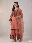 FANCY MUL COTTON SEQUENCE EMBROIDERY WORK TOP PALAZZO WITH DUPATTA DUSTY ROSE