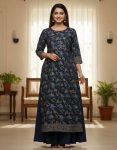 FANCY RAYON DIGITAL PRINT WORK ONLY KURTI NAVY BLUE