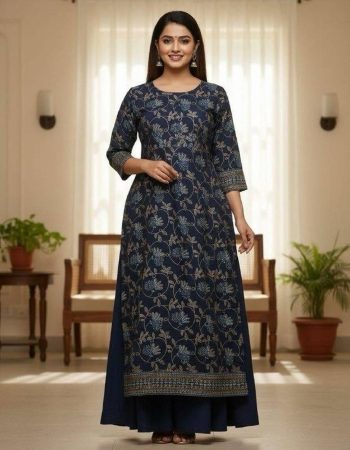 FANCY RAYON DIGITAL PRINT WORK ONLY KURTI NAVY BLUE