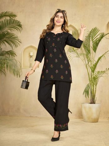 FANCY RAYON MULTI EMBROIDERY THREAD WITH HAND WORK CO-ORD SET BLACK