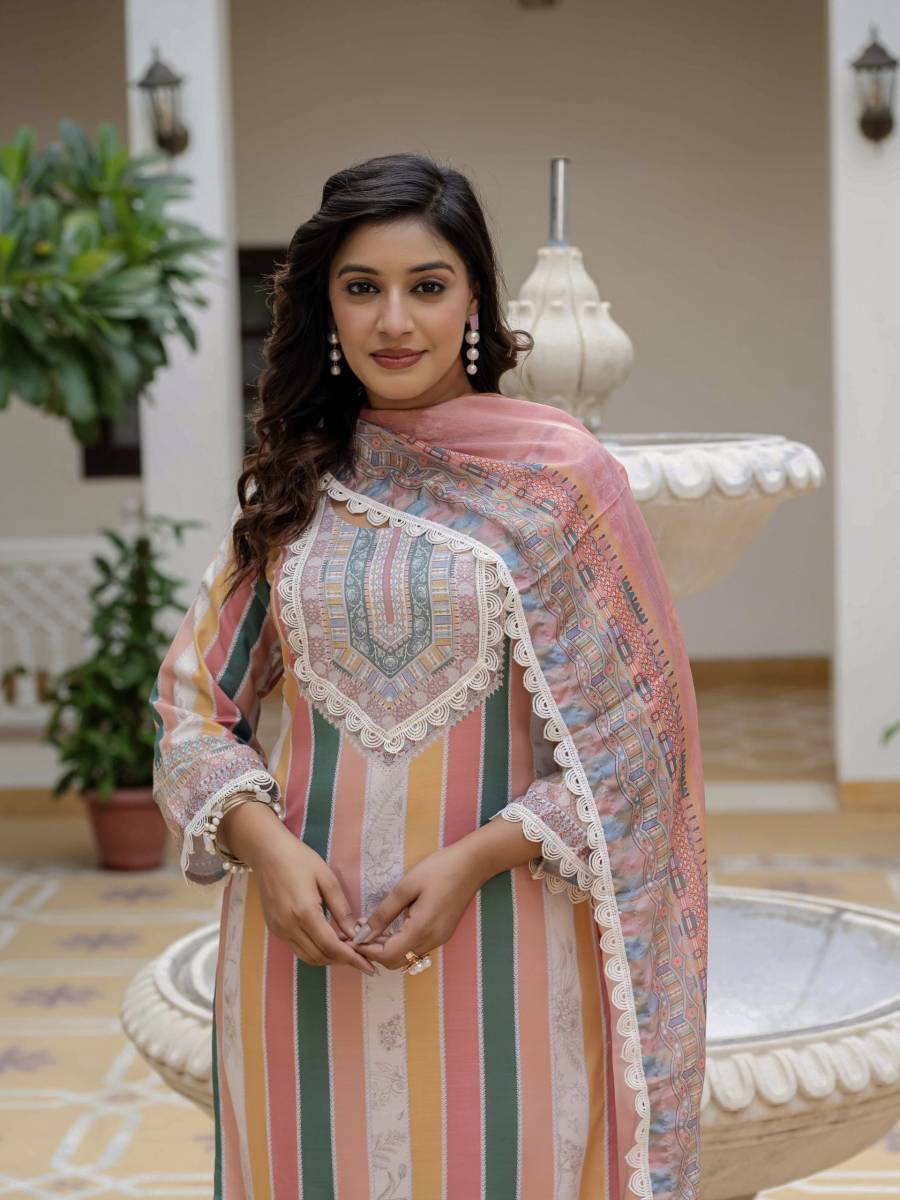 2FANCY RAYON SLUB DIGITAL PRINTED COTTON LACE WORK TOP BOTTOM WITH DUPATTA FESTIVE WEAR WHOLESALE PRICE ETHNIC GARMENT (24)
