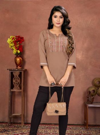 FANCY RINKAL COTTON EMBROIDERY WORK ONLY TOP CHIKU