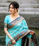 LATEST BANARASI SILK FLOWERS AND MINA & ZARI WEAVING RICH PALLU WITH UNIQUE BORDER WORK SAREE WITH UNSTITCHED BLOUSE SKY