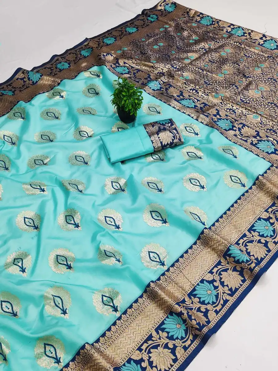 2LATEST BANARASI SILK FLOWERS AND MINA & ZARI WEAVING RICH PALLU WITH UNIQUE BORDER WORK SAREE WITH UNSTITCHED BLOUSE FESTIVE WEAR WHOLESALE PRICE ETHNIC GARMENT (4)