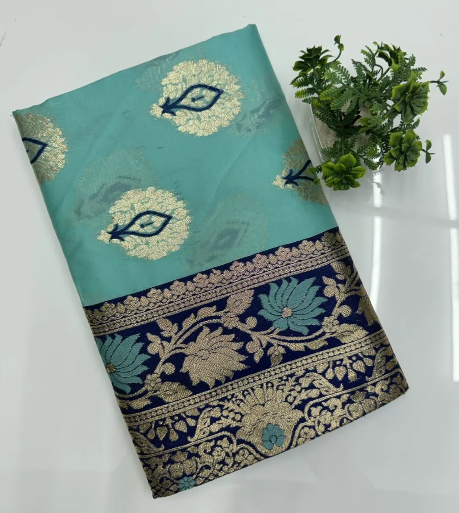 2LATEST BANARASI SILK FLOWERS AND MINA & ZARI WEAVING RICH PALLU WITH UNIQUE BORDER WORK SAREE WITH UNSTITCHED BLOUSE FESTIVE WEAR WHOLESALE PRICE ETHNIC GARMENT (5)