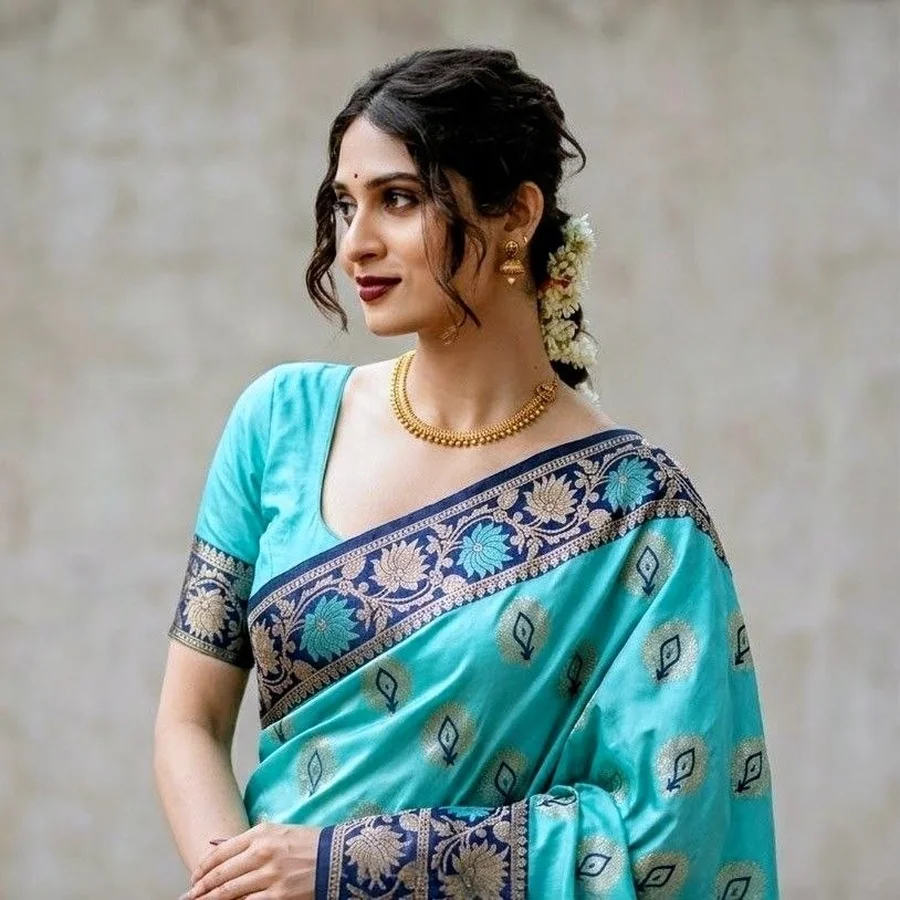 2LATEST BANARASI SILK FLOWERS AND MINA & ZARI WEAVING RICH PALLU WITH UNIQUE BORDER WORK SAREE WITH UNSTITCHED BLOUSE FESTIVE WEAR WHOLESALE PRICE ETHNIC GARMENT (9)