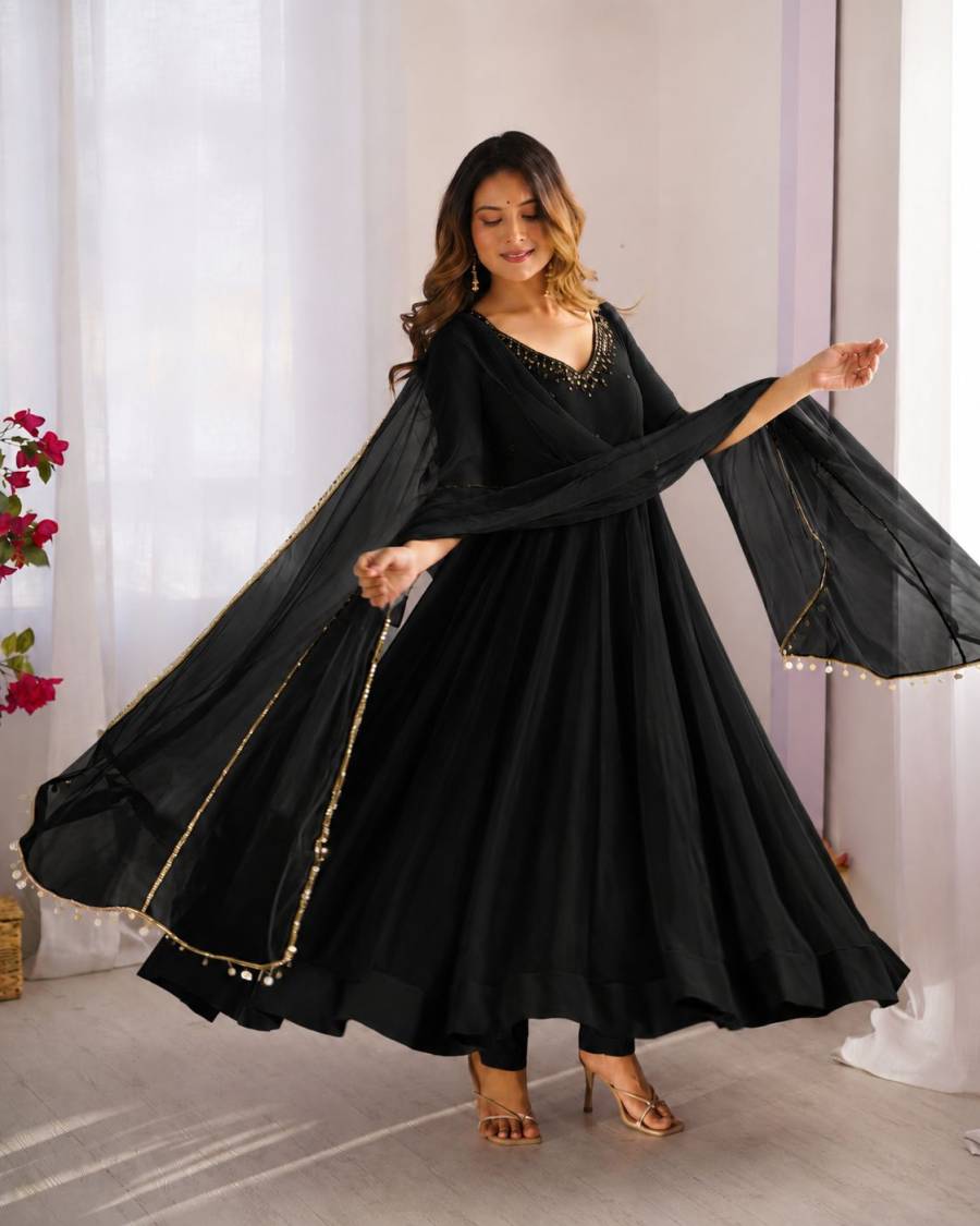2LATEST GEORGETTE HAND EMBROIDERY, REAL MIRROR KASAB JARI WORK GOWN BOTTOM WITH DUPATTA FESTIVE WEAR WHOLESALE PRICE ETHNIC GARMENT (19)