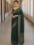 LATEST LICHI SILK JACQUARD WORK SAREE WITH UNSTITCHED BLOUSE GREEN