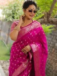 2LATEST LICHI SILK JACQUARD WORK SAREE WITH UNSTITCHED BLOUSE FESTIVE WEAR WHOLESALE PRICE ETHNIC GARMENT (16)