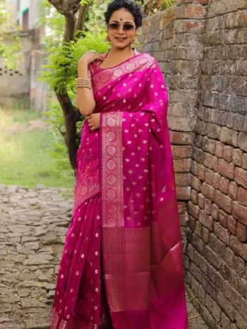LATEST LICHI SILK JACQUARD WORK SAREE WITH UNSTITCHED BLOUSE RANI