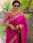 2LATEST LICHI SILK JACQUARD WORK SAREE WITH UNSTITCHED BLOUSE FESTIVE WEAR WHOLESALE PRICE ETHNIC GARMENT (16)