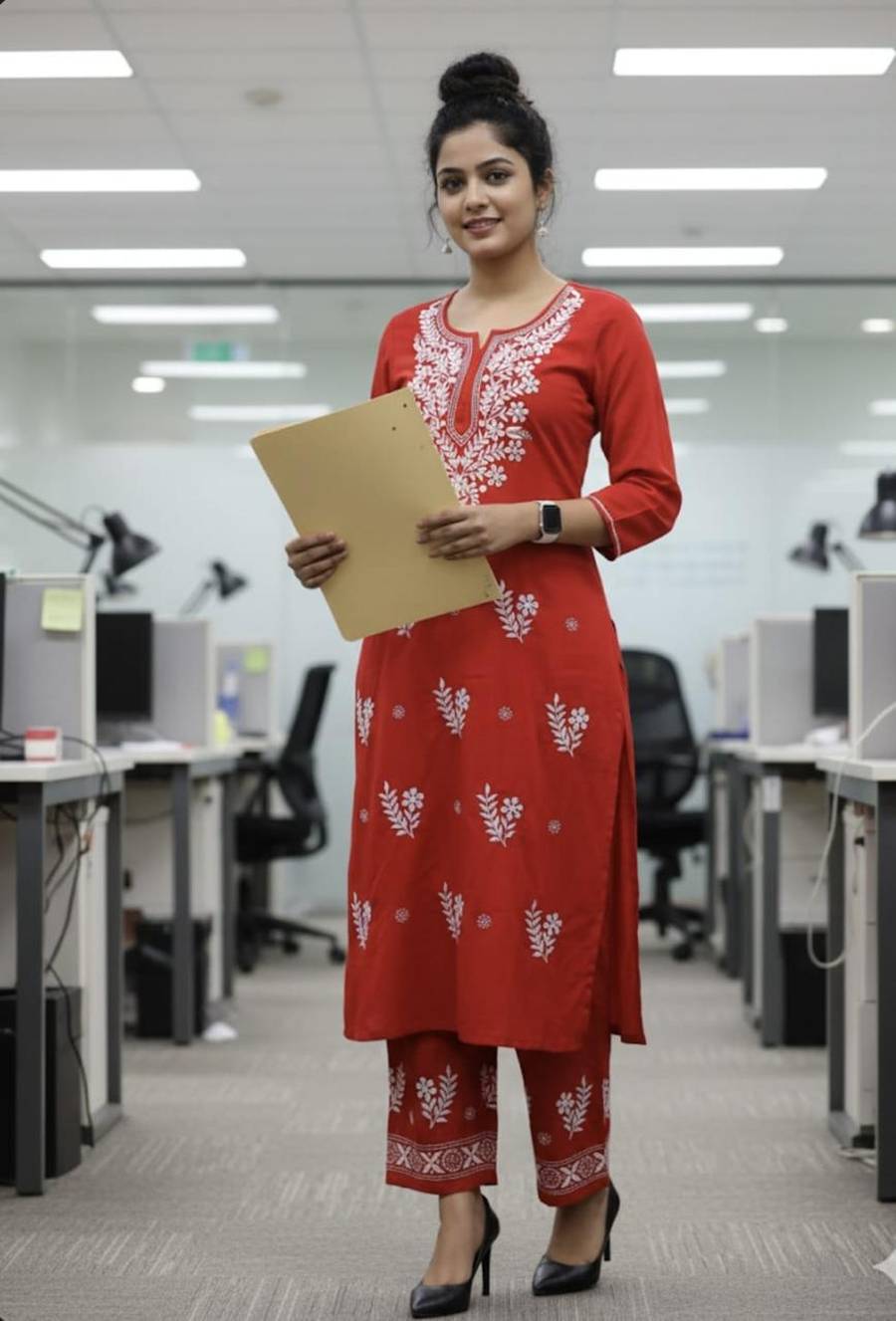 2LATEST RAYON COTTON CHIKANKARI WORK KURTI PALAZZO SET DAILY WEAR WHOLESALE PRICE ETHNIC GARMENT (2)