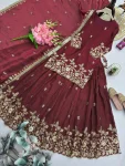 2MODERN 2 TONE FENDY SILK EMBROIDERY SEQUENCE WORK TOP LEHENGA WITH DUPATTA WEDDING WEAR WHOLESALE PRICE ETHNIC GARMENT (3)